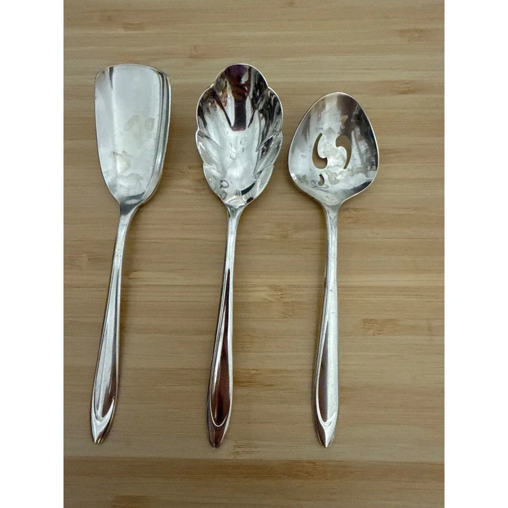 Meridian Silverplate Hostess Serving Utensils Set of 3 Bon Bon Leaf Sugar Spoons